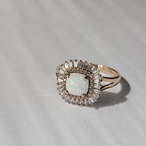 Diamonique Baquettes & Opal 18k Rose Gold over Sterling Silver 💍 Sz 8. - Picture 4 of 16